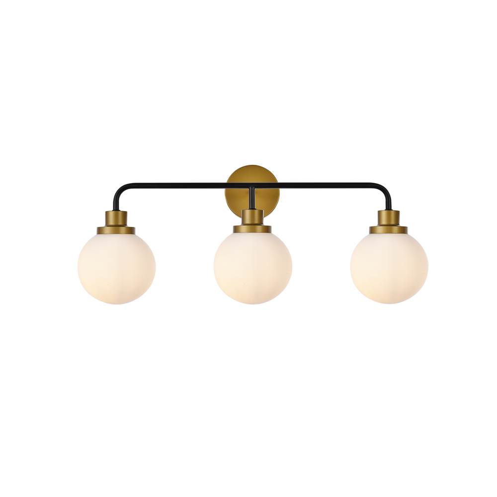 Elegant Lighting Hanson 3 lights bath sconce in black with brass with frosted shade
