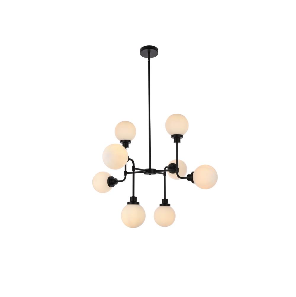 Elegant Lighting Hanson 8 lights pendant in black with frosted shade