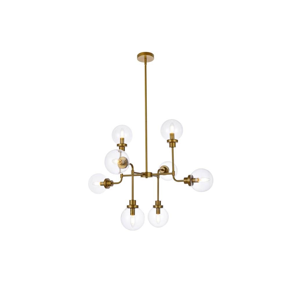 Elegant Lighting Hanson 8 lights pendant in brass with clear shade