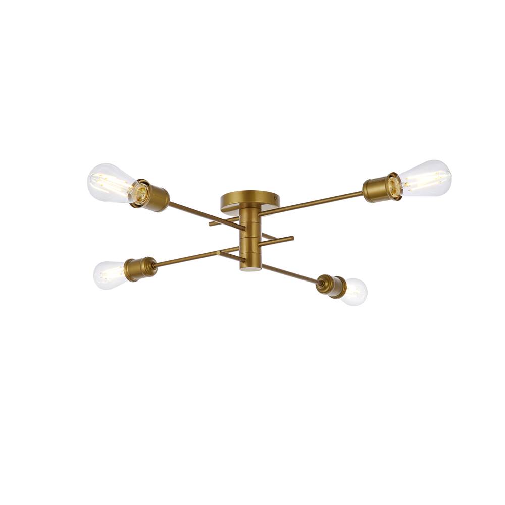 Elegant Lighting Xavier 4 lights flush mount in brass