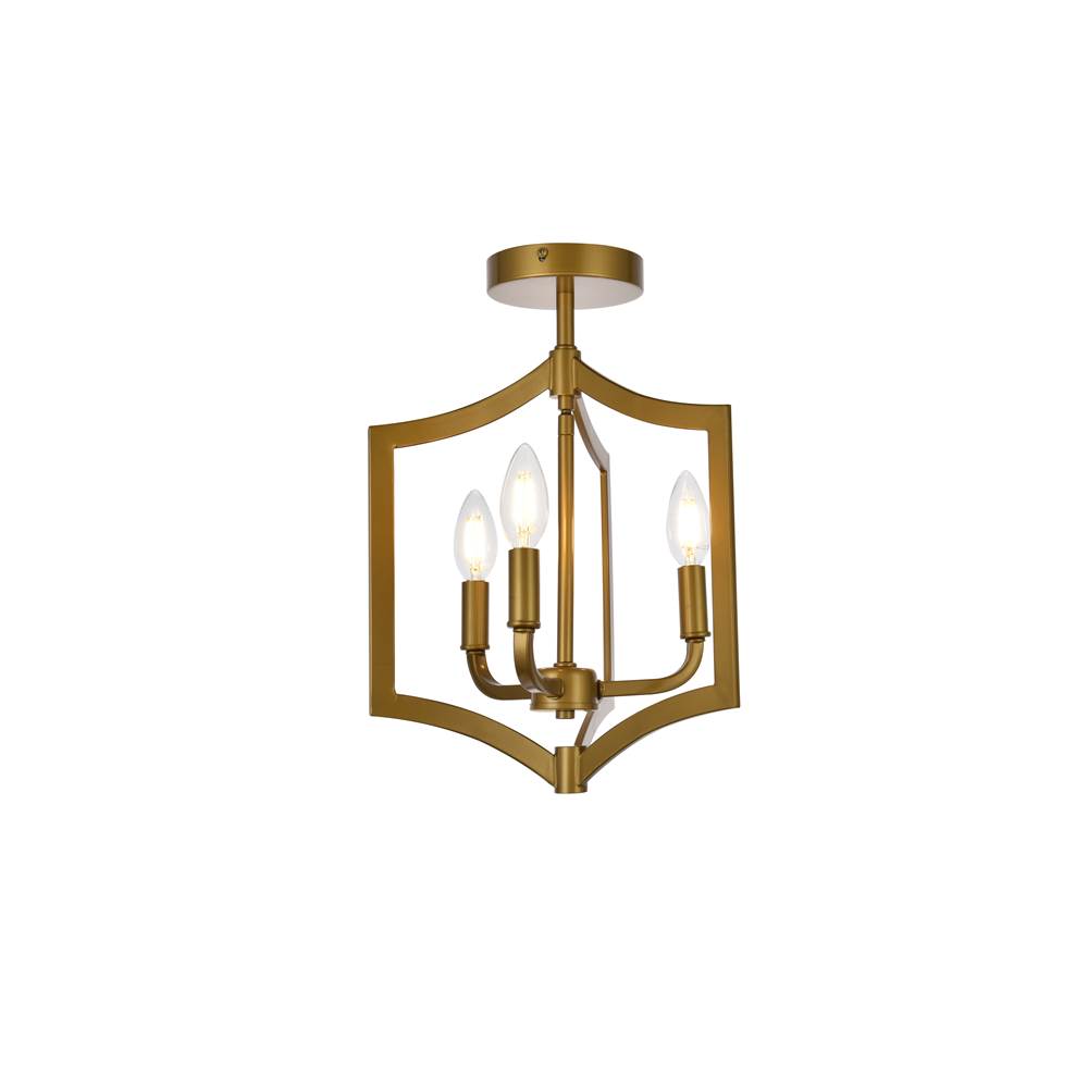 Elegant Lighting Kiera 3 lights flush mount in brass