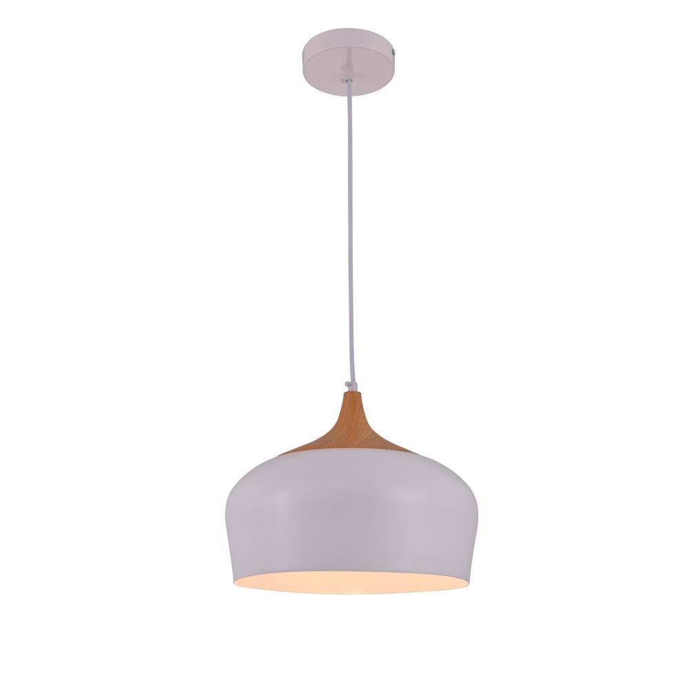 Elegant Lighting Nora Collection Pendant D11.5in H9in Lt:1 frosted white and natural wood finish