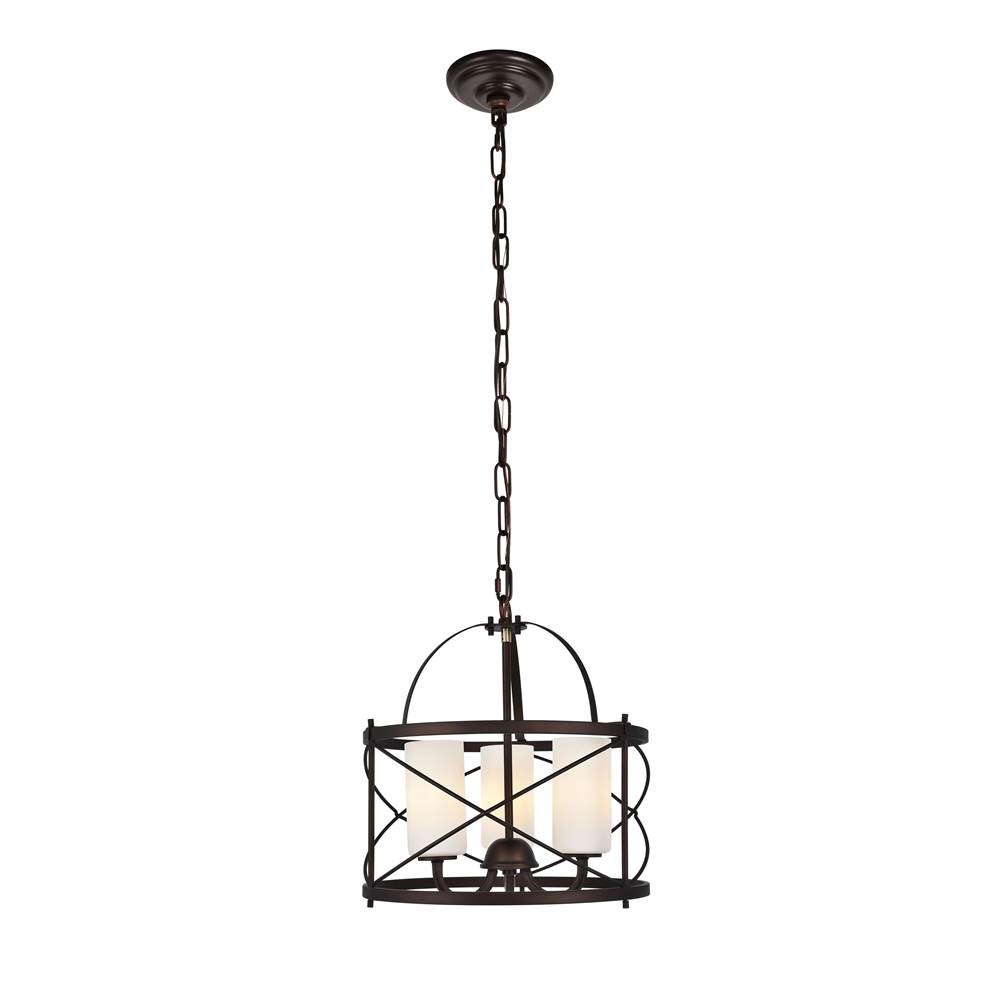 Elegant Lighting Wren Collection Pendant D15.8 H17.3 Lt:3 Dark Copper Brown And Frosted White Finish