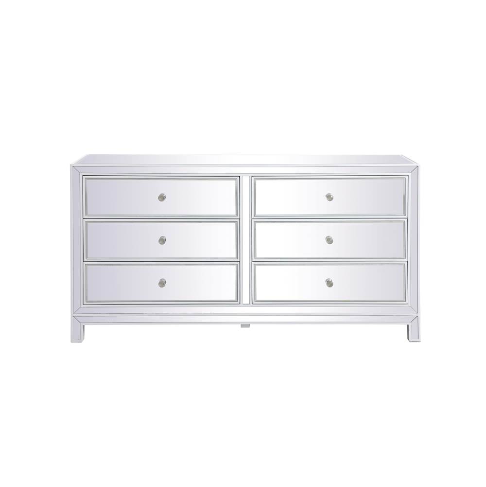 Elegant Lighting 60 Inch Mirrored Six Drawer Cabinet In White