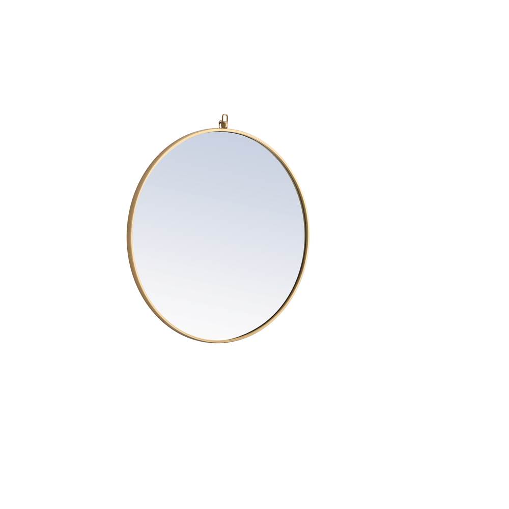 Elegant Lighting Metal Frame Round Mirror With Decorative Hook 28 Inch Brass Finish