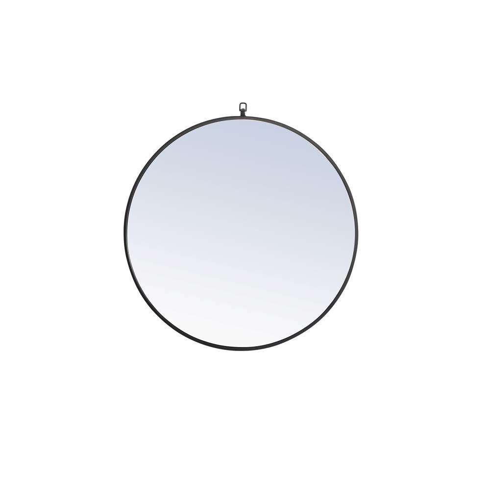 Elegant Lighting Metal Frame Round Mirror With Decorative Hook 32 Inch Black Finish