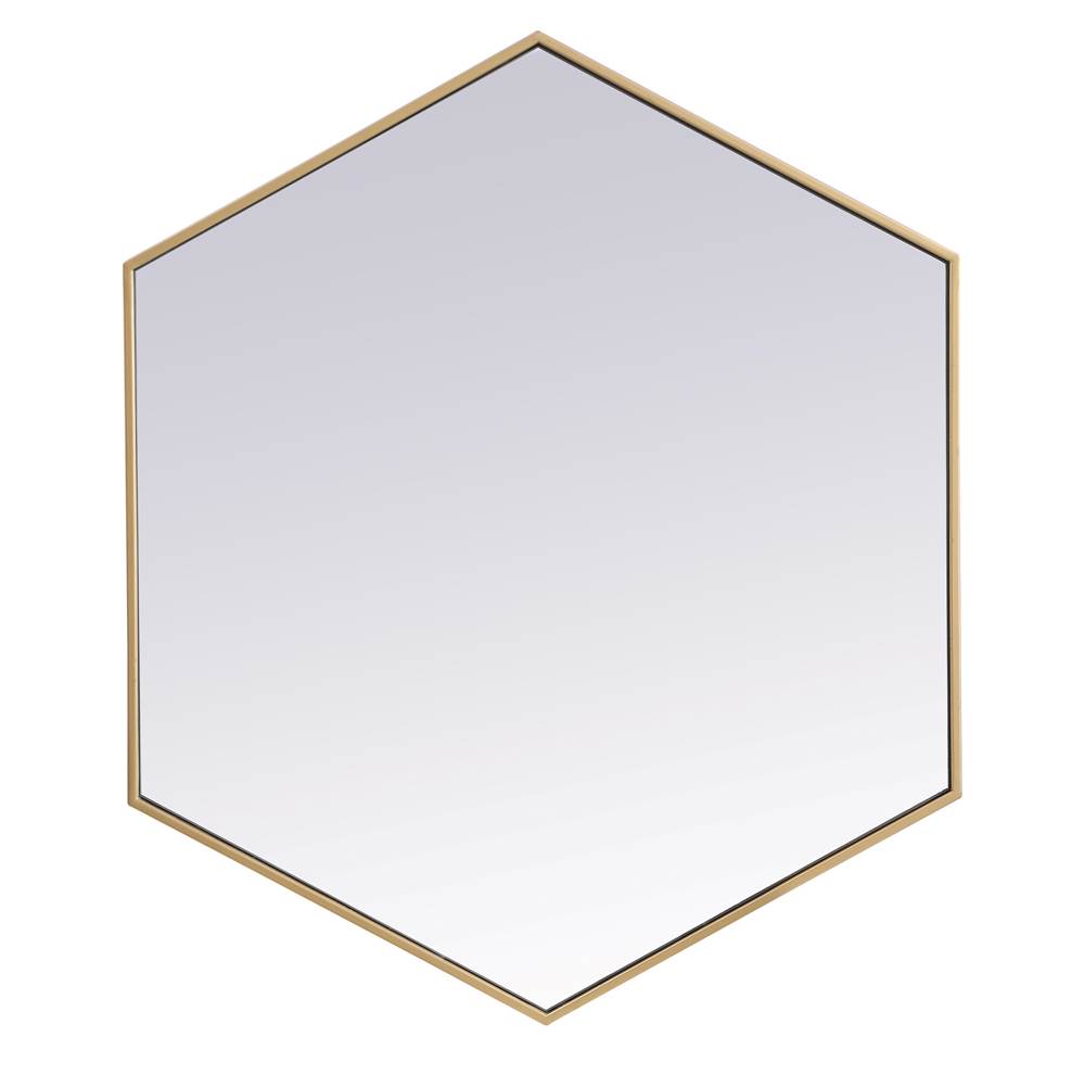 Elegant Lighting Metal frame hexagon mirror 38 inch in Brass