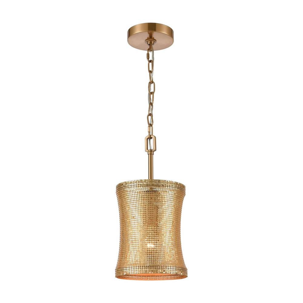 Elk Home Correspondence 1-Light Mini Pendant in Gold and Satin Brass With A Chain Mail Shade