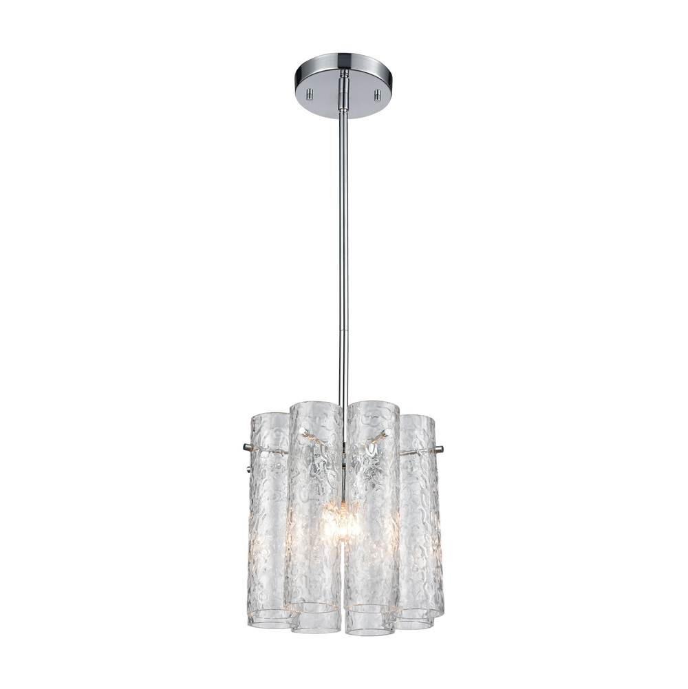 Elk Lighting Glass Symphony 1-Light Mini Pendant in Polished Chrome With Clear Textured Glass Cylinders