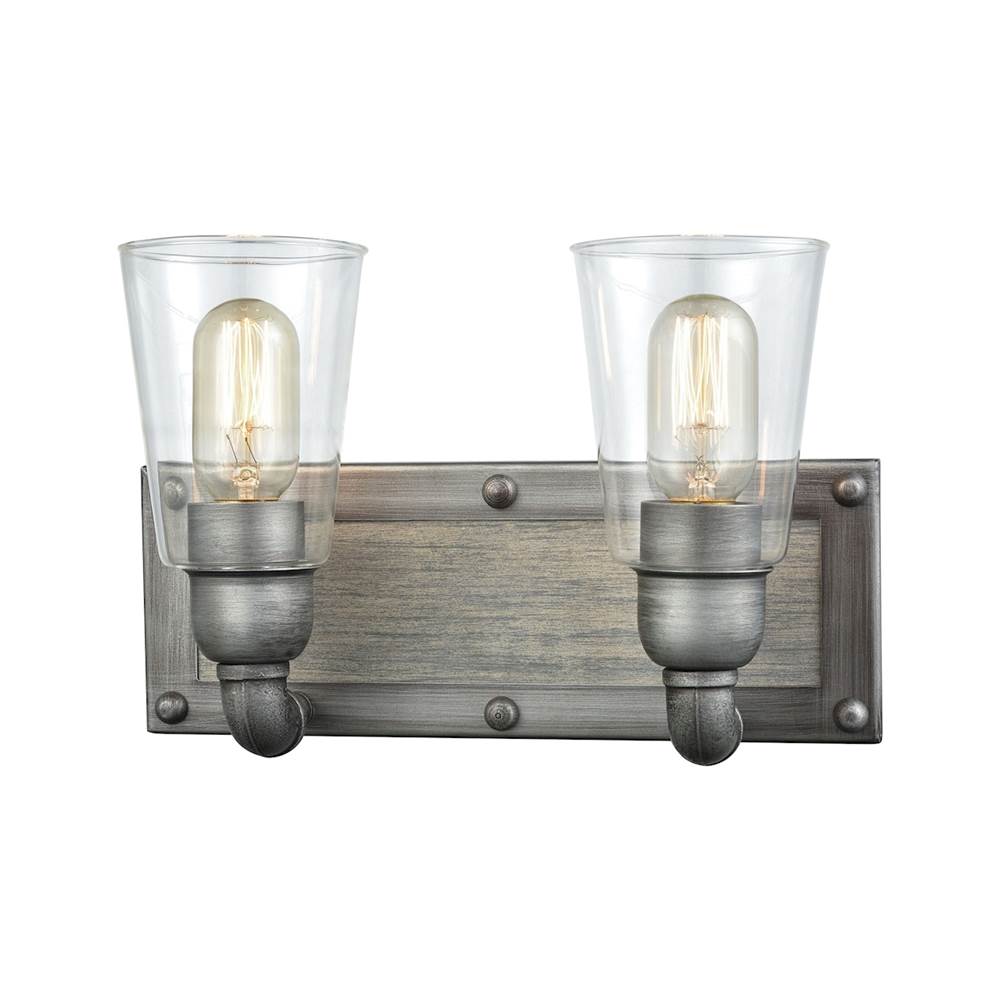 Elk Lighting Platform 2-Light Vanity Lamp in Weathered Zinc With Clear Glass