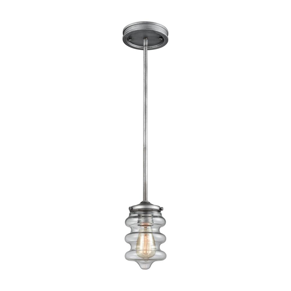 Elk Lighting Synchronis 1-Light Mini Pendant in Weathered Zinc With Clear Blown Glass