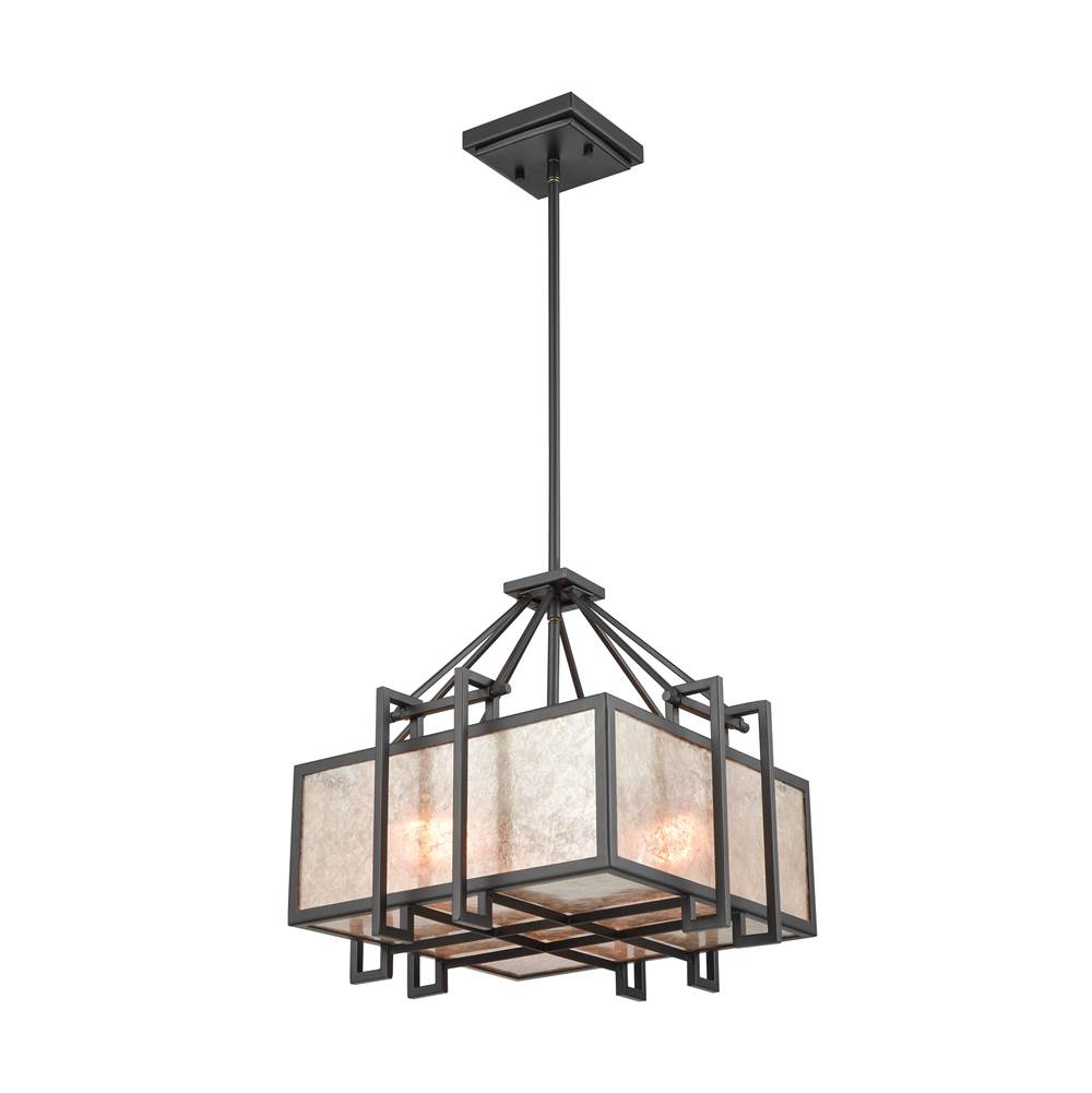Elk Lighting Stasis 3-Light Chandelier in Oil Rubbed Bronze With Tan and Clear Mica Shade
