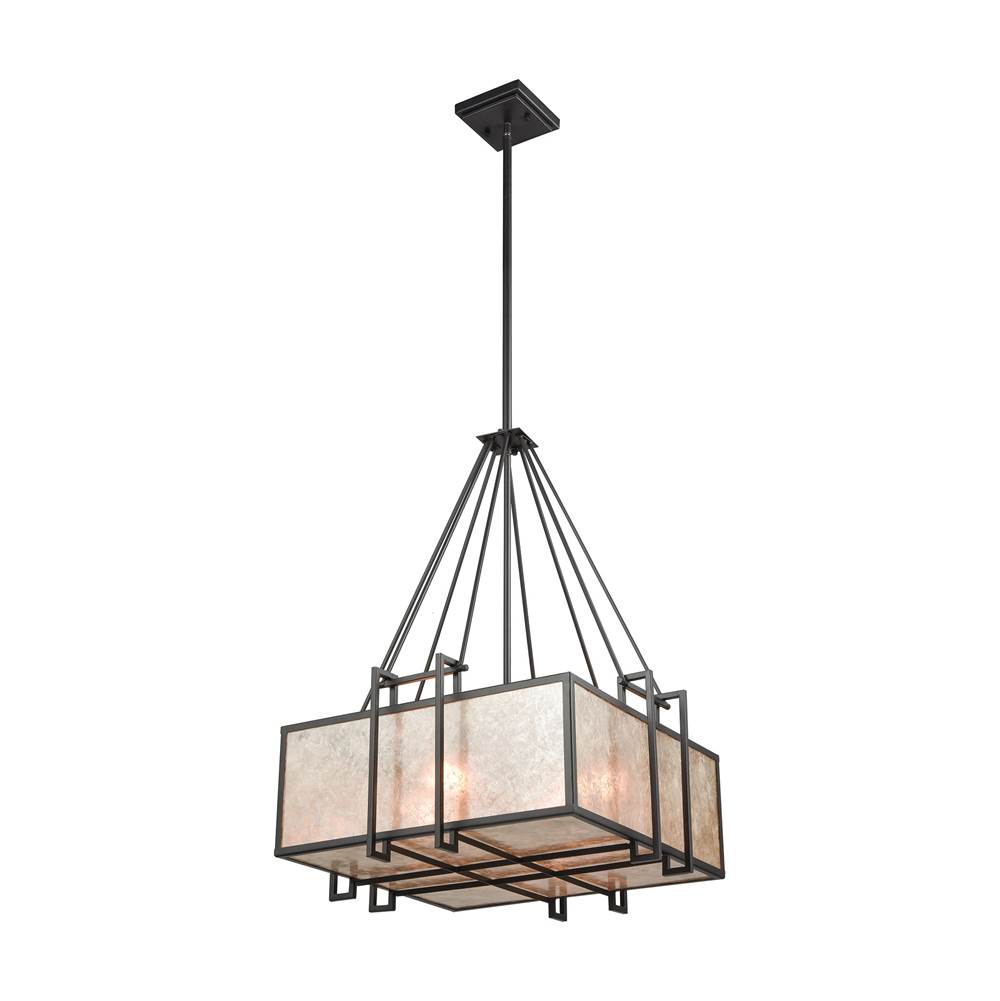 Elk Lighting Stasis 4-Light Chandelier in Oil Rubbed Bronze With Tan and Clear Mica Shade