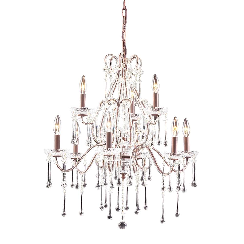 Elk Lighting Opulence 9-Light Chandelier In Rust With Clear Crystals