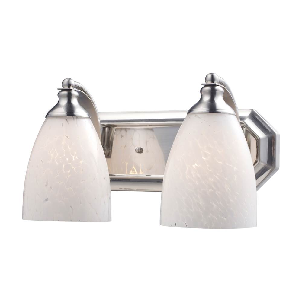 Elk Lighting Mix-N-Match Vanity 2-Light Wall Lamp in Satin Nickel With Snow White Glass