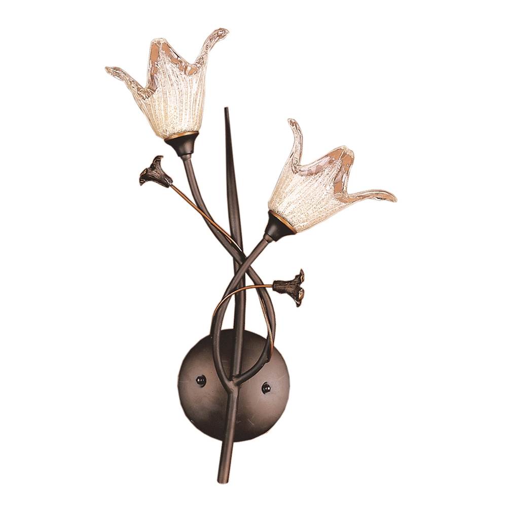 Elk Lighting Fioritura 2-Light Wall Lamp in Aged Bronze With Floral-Shaped Glass