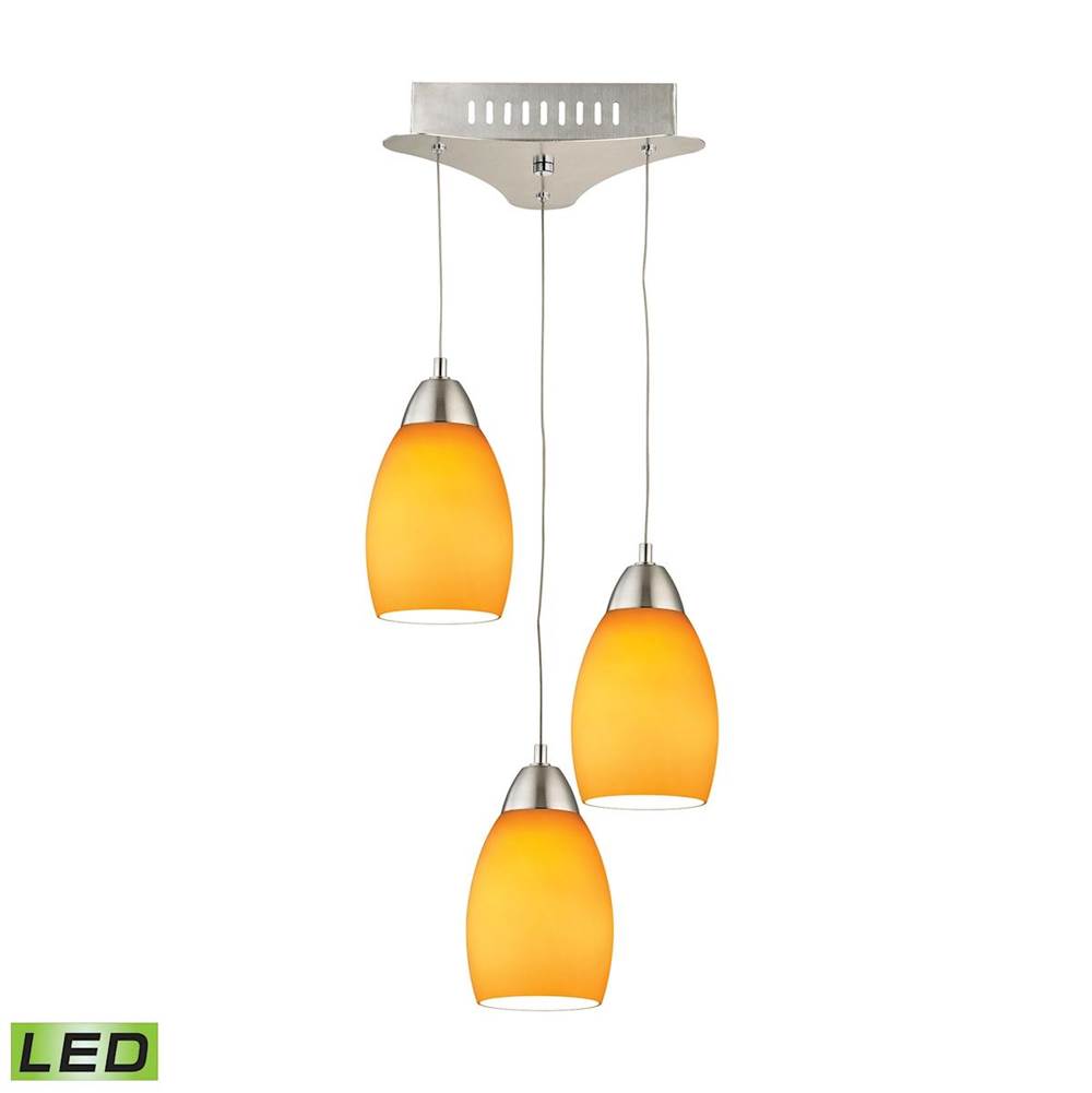 Elk Lighting Buro Triple LED Pendant Complete With Yellow Glass Shade and Holder