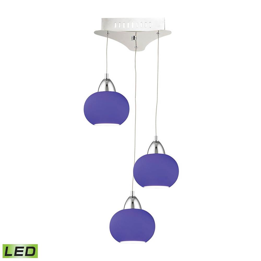 Elk Lighting Ciotola Triple LED Pendant Complete With Blue Glass Shade and Holder