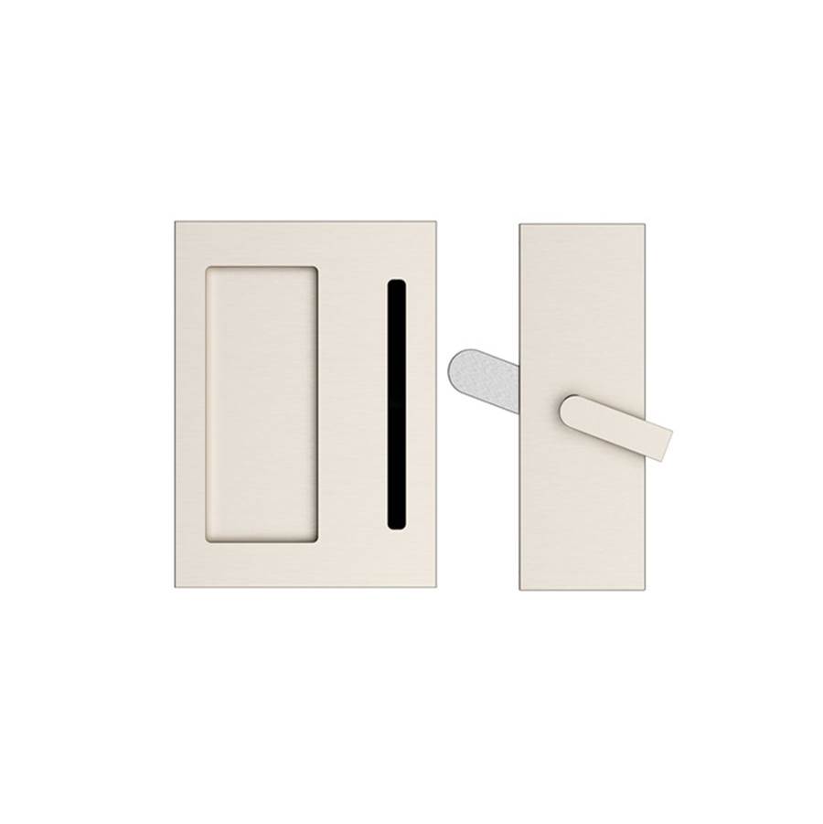 Emtek Modern Rectangular Barn Door Privacy Lock and Flush Pull with Integrated Strike US10B