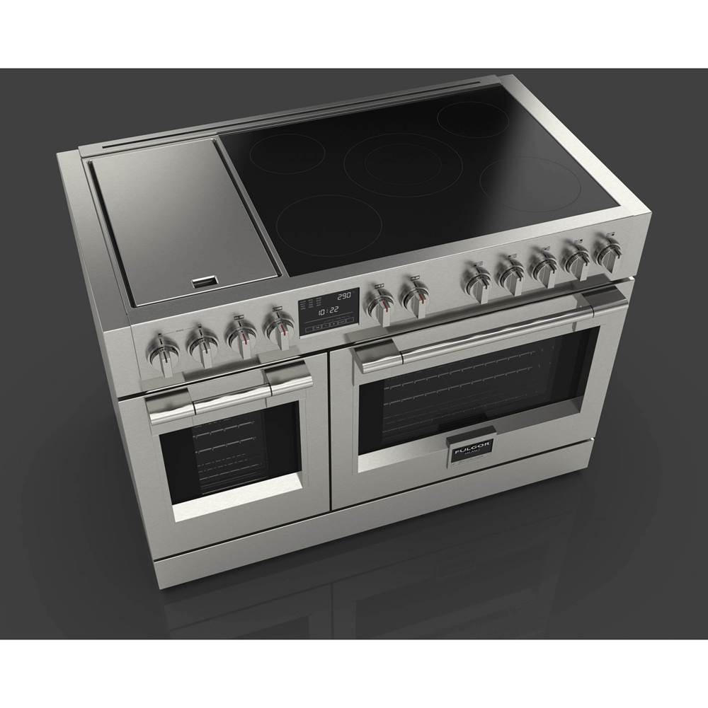 Fulgor Milano 48'' 600 Sofia Pro Series Freestanding Professional 5 Burner Induction Range With 2 Zone Induction Trilaminate Griddle + Soft-Closing Door Device