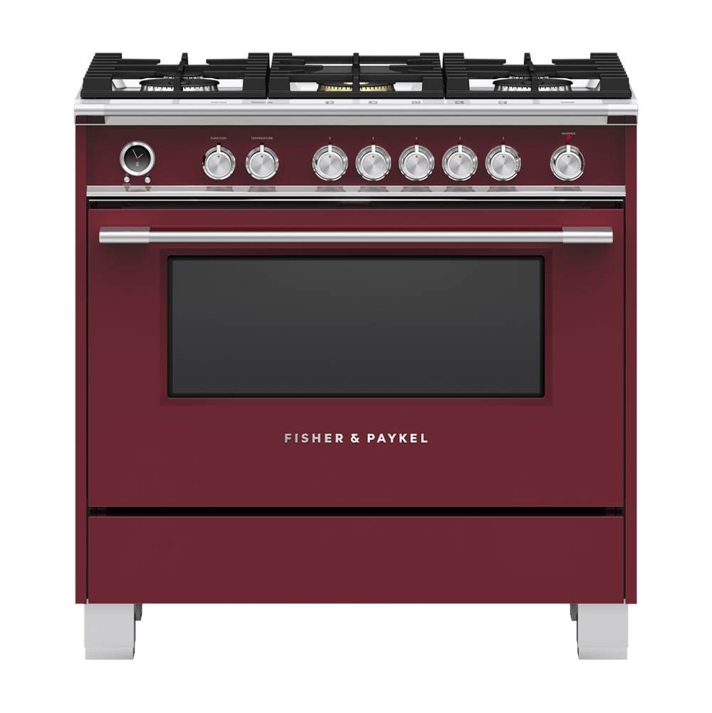 Fisher & Paykel 36'' Range, 5 Burners, Self-cleaning, Red