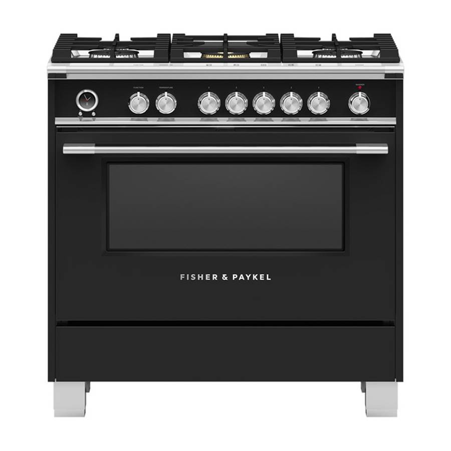 Fisher & Paykel 36'' Classic Dual Fuel Range, 5 Burner, Self-cleaning, Black - OR36SCG6B1