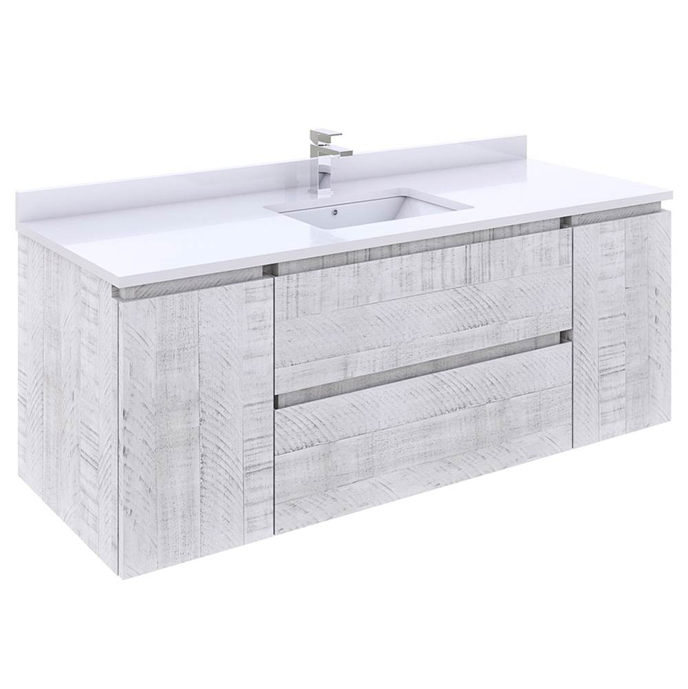 Fresca Bath Formosa 54'' Wall Hung Modern Bathroom Cabinet w/ Top & Sink in Rustic White