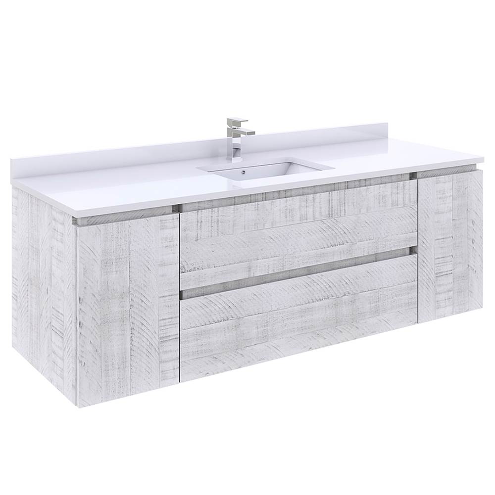 Fresca Bath Formosa 60'' Wall Hung Single Sink Modern Bathroom Cabinet w/ Top & Sink in Rustic White