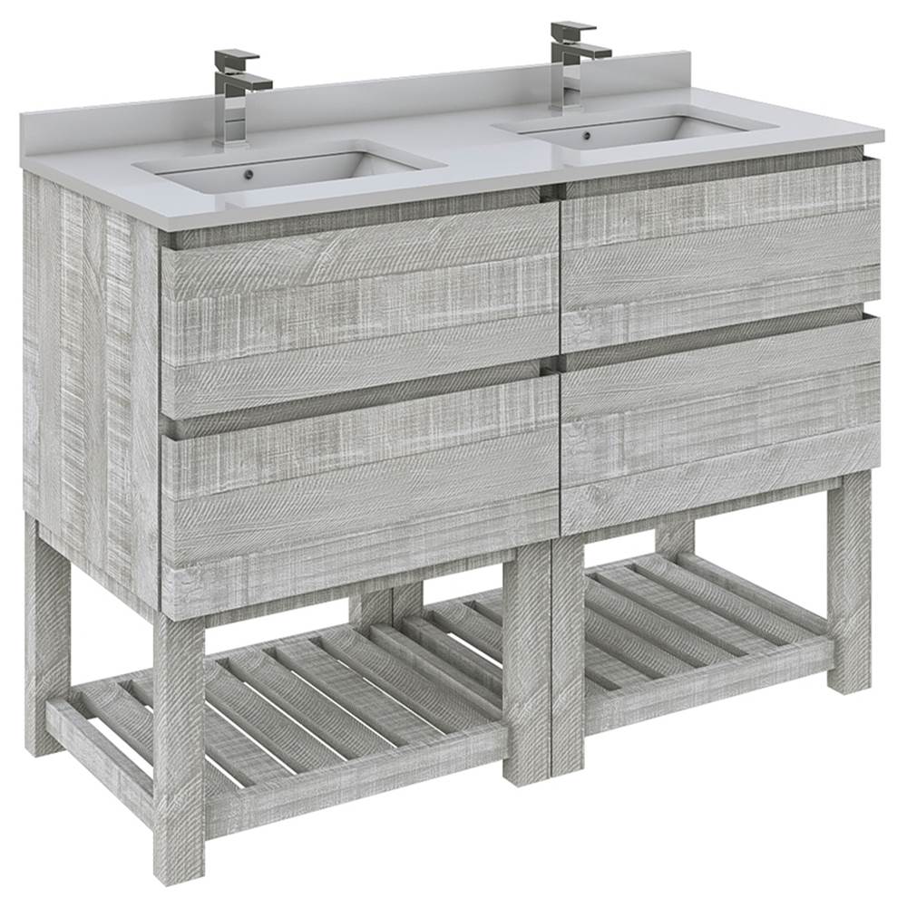 Fresca Bath Formosa 48'' Floor Standing Open Bottom Double Sink Modern Bathroom Cabinet w/ Top & Sinks in Ash