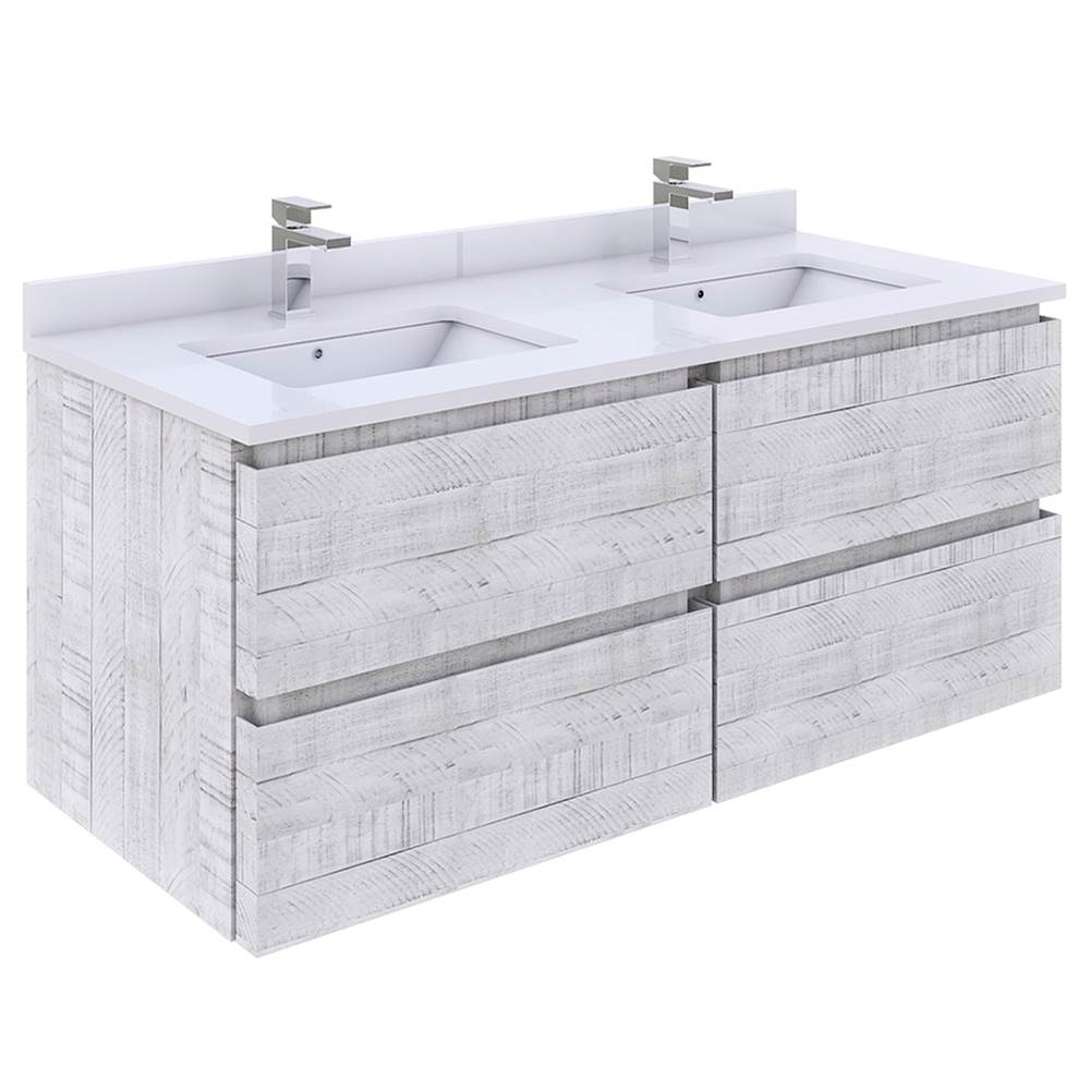 Fresca Bath Formosa 48'' Wall Hung Double Sink Modern Bathroom Cabinet w/ Top & Sinks in Rustic White
