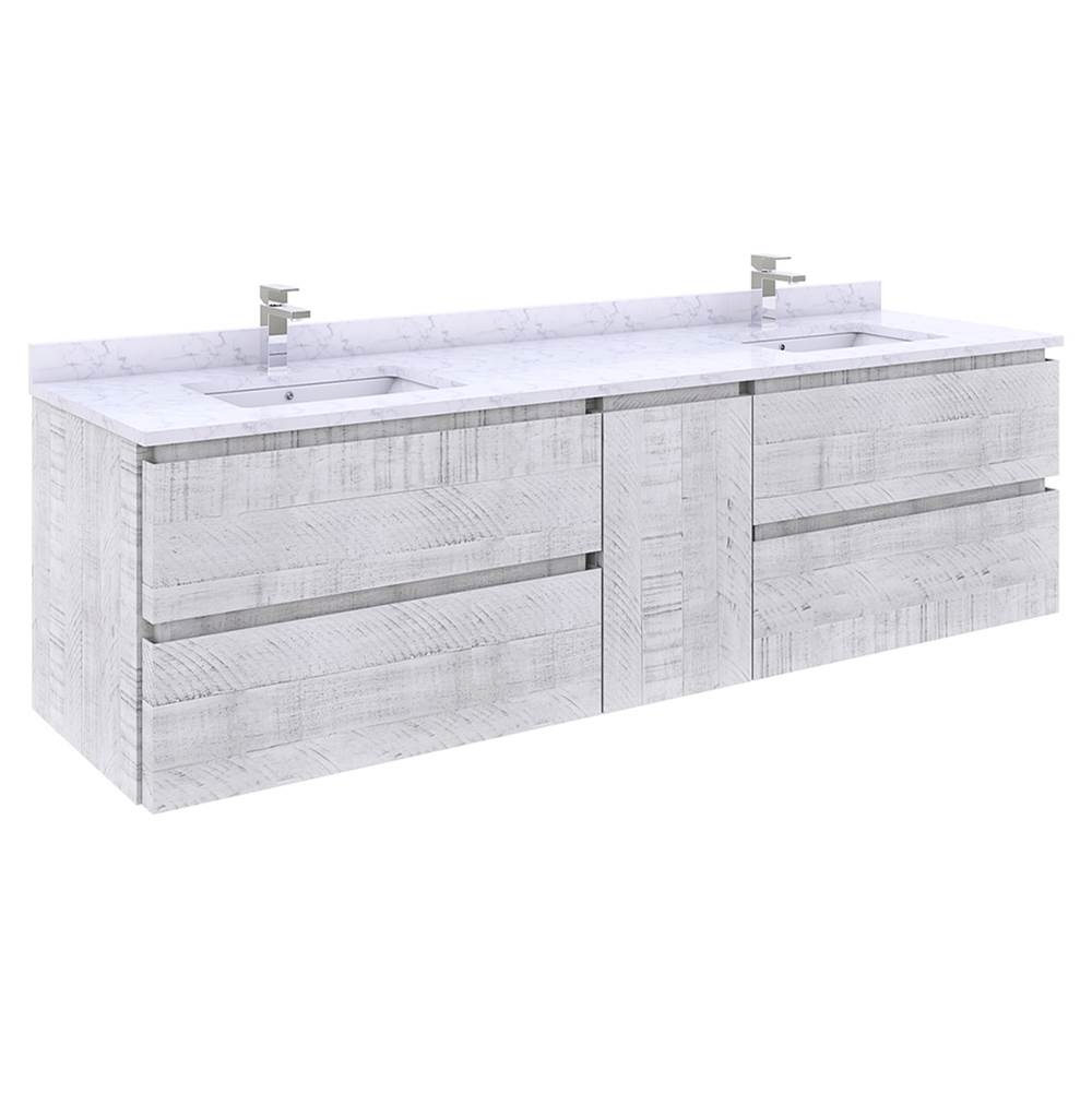 Fresca Bath Formosa 72'' Wall Hung Double Sink Modern Bathroom Cabinet w/ Top & Sinks in Rustic White