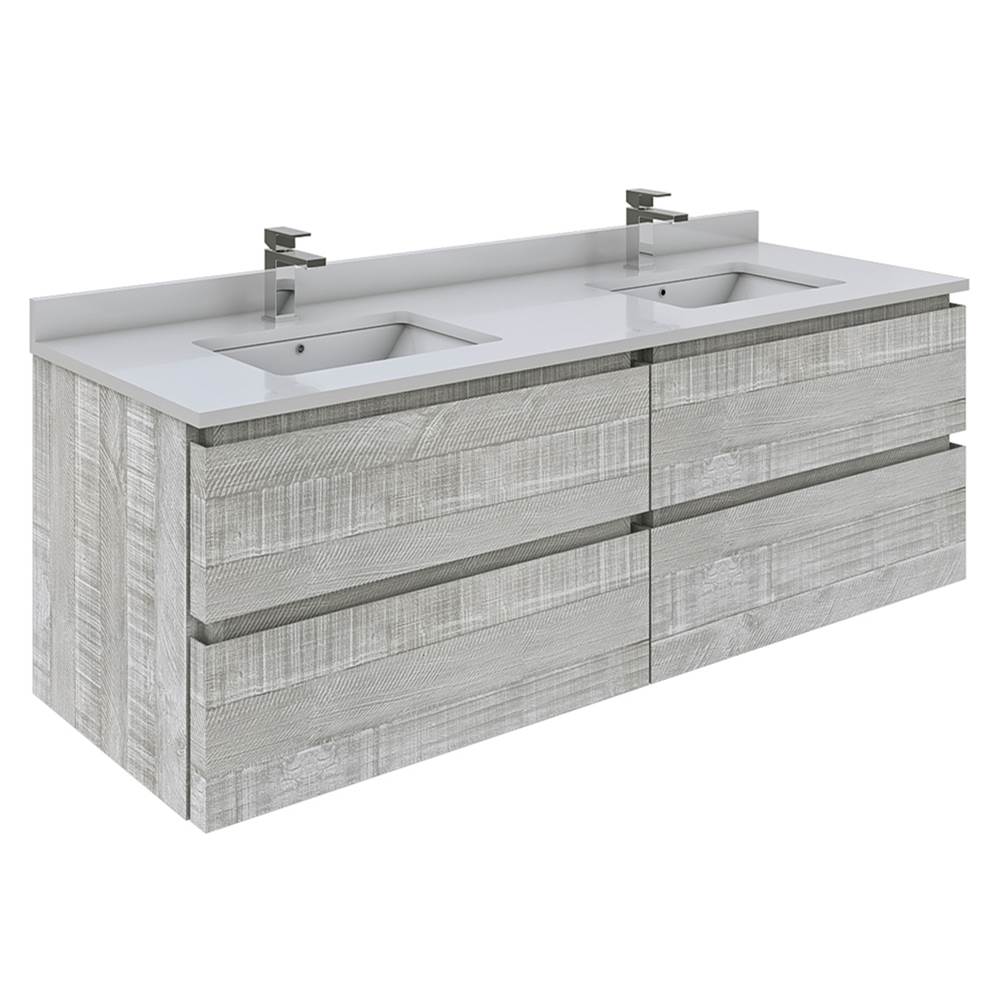 Fresca Bath Formosa 60'' Wall Hung Double Sink Modern Bathroom Cabinet w/ Top & Sinks in Ash