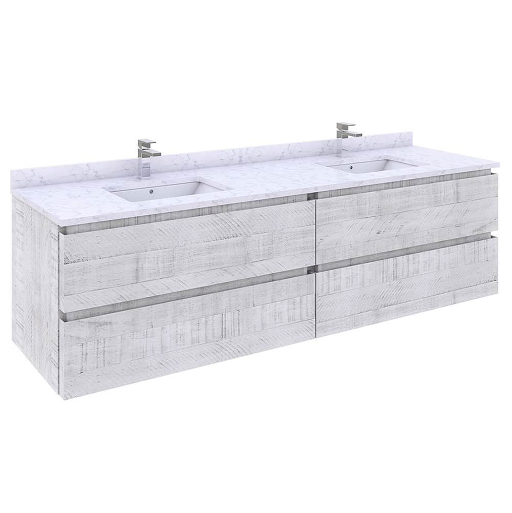 Fresca Bath Formosa 72'' Wall Hung Double Sink Modern Bathroom Cabinet w/ Top & Sinks in Rustic White