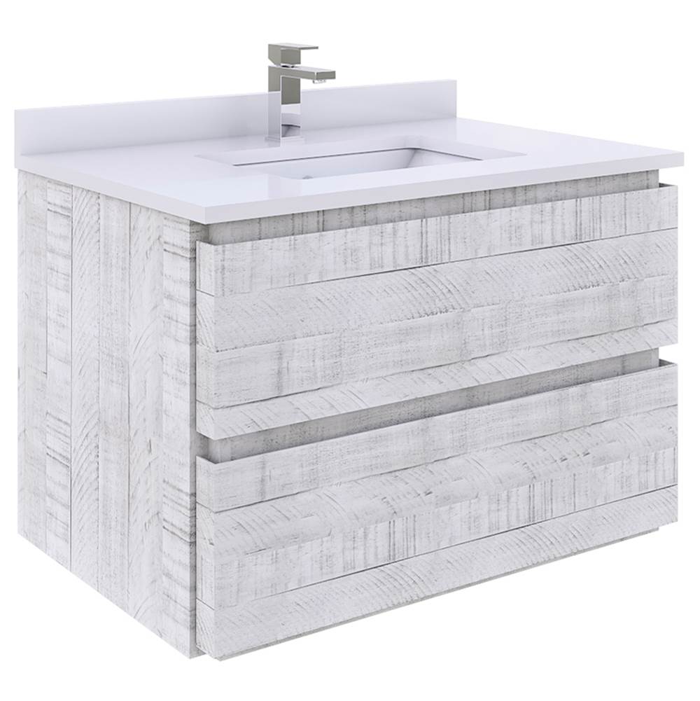 Fresca Bath Formosa 30'' Wall Hung Modern Bathroom Cabinet w/ Top & Sink in Rustic White