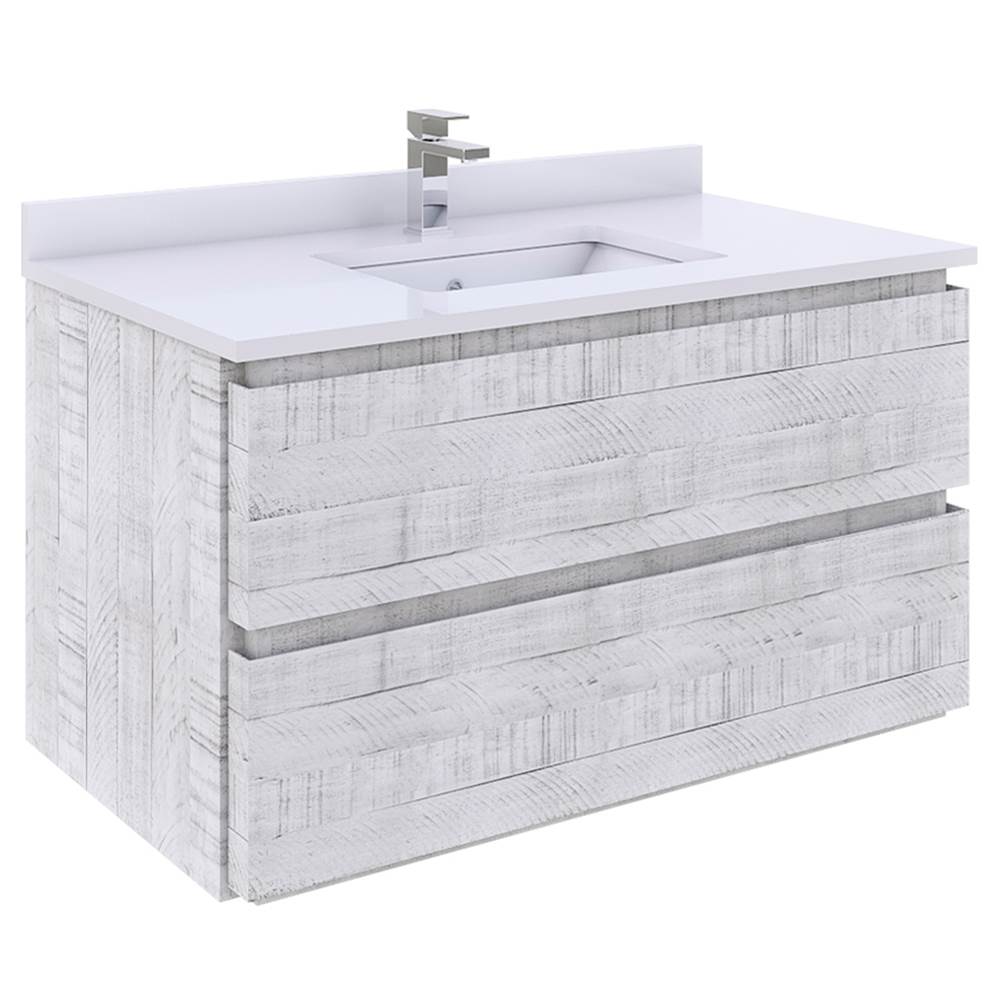 Fresca Bath Formosa 36'' Wall Hung Modern Bathroom Cabinet w/ Top & Sink in Rustic White