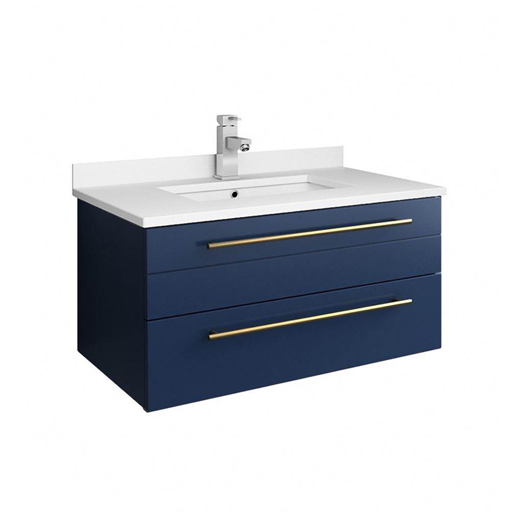 Fresca Bath Lucera 30'' Royal Blue Wall Hung Modern Bathroom Cabinet w/ Top and Undermount Sink