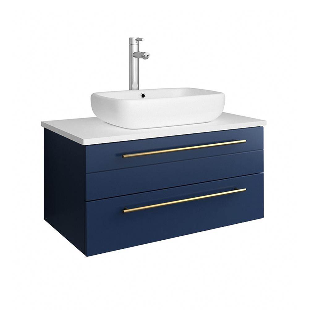Fresca Bath Lucera 30'' Royal Blue Wall Hung Modern Bathroom Cabinet w/ Top and Vessel Sink
