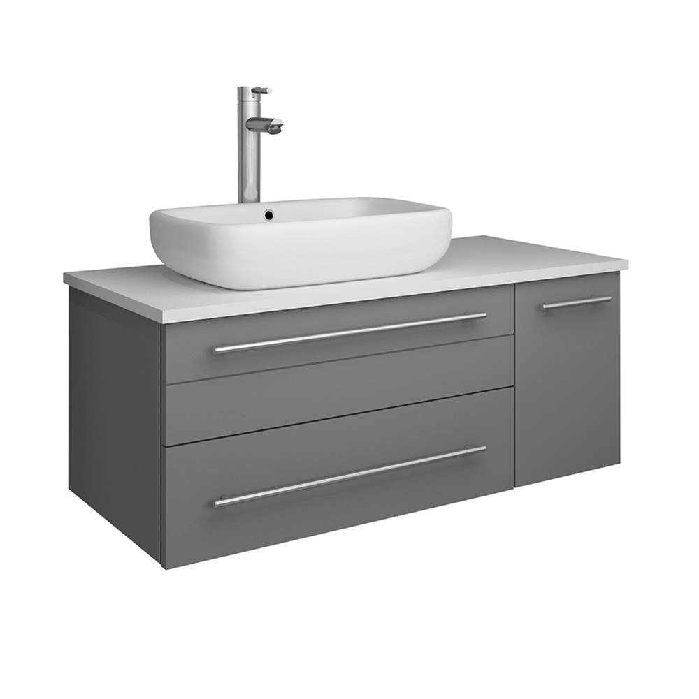 Fresca Bath Fresca Lucera 36'' Gray Wall Hung Modern Bathroom Cabinet w/ Top & Vessel Sink - Left Version