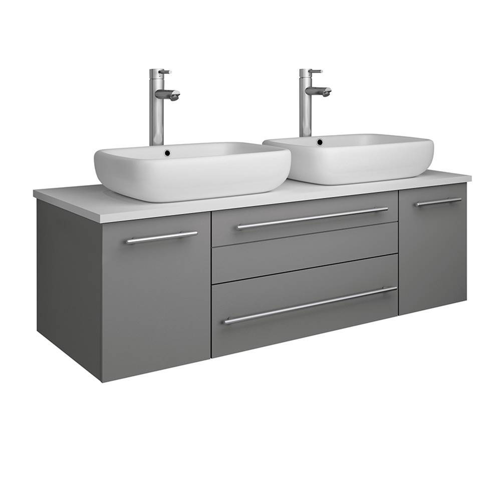 Fresca Bath Fresca Lucera 48'' Gray Wall Hung Modern Bathroom Cabinet w/ Top & Double Vessel Sinks