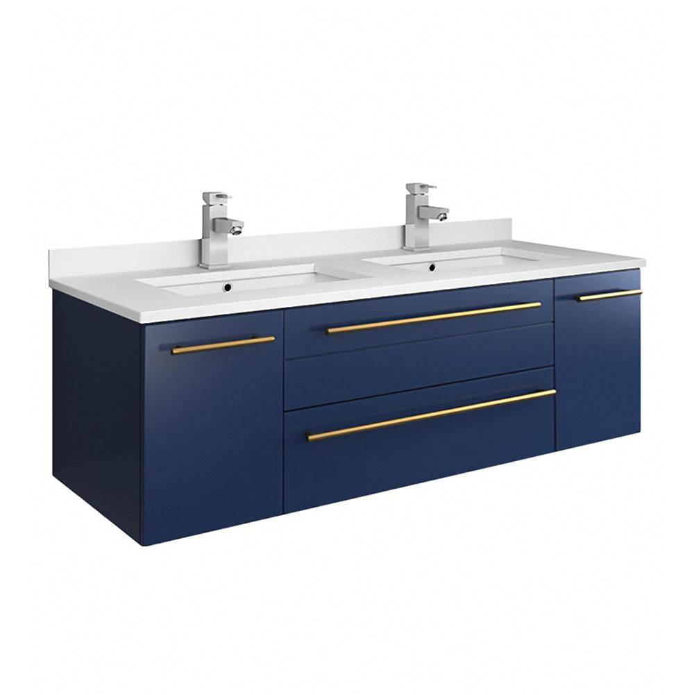 Fresca Bath Lucera 48'' Royal Blue Wall Hung Modern Bathroom Cabinet w/ Top and Double Undermount Sinks