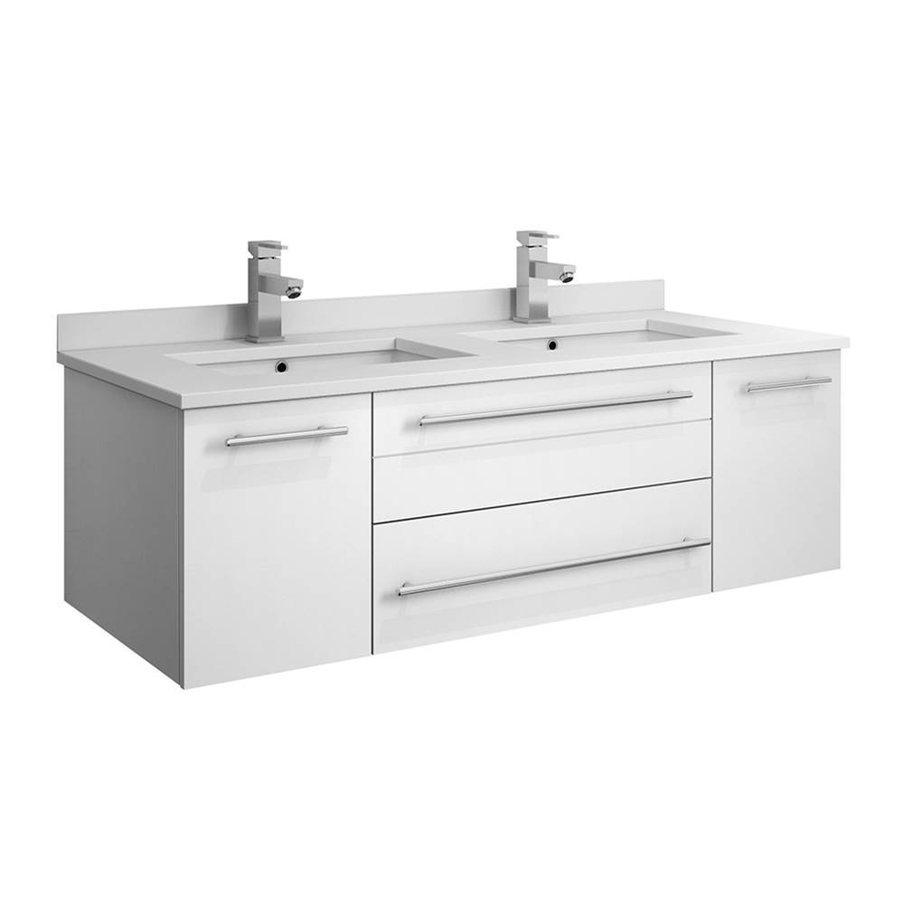 Fresca Bath Fresca Lucera 48'' White Wall Hung Modern Bathroom Cabinet w/ Top & Double Undermount Sinks