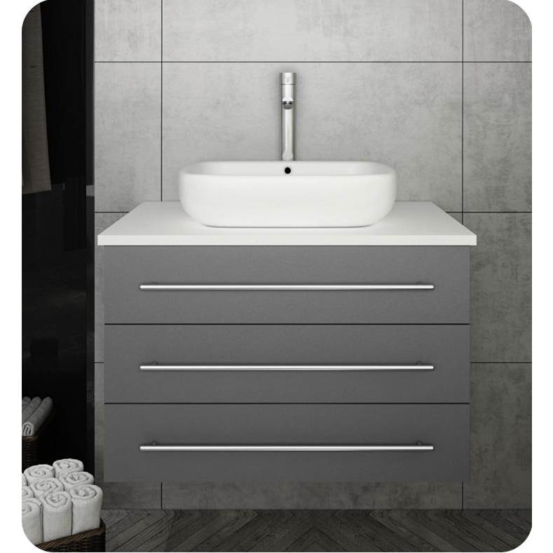 Fresca Bath Fresca FCB6183GR-VSL-I Modella 32'' Gray Wall Hung Modern Bathroom Cabinet with Top & Vessel Sink