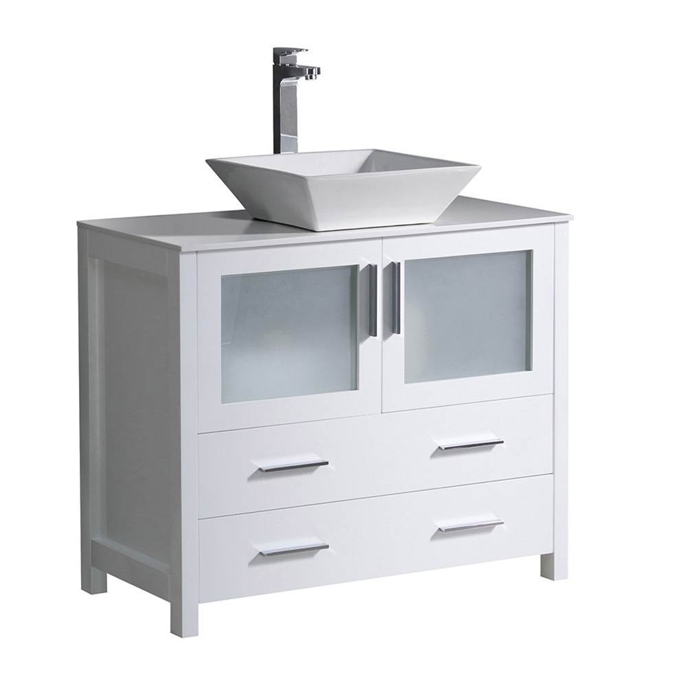 Fresca Bath Fresca Torino 36'' White Modern Bathroom Cabinet w/ Top & Vessel Sink