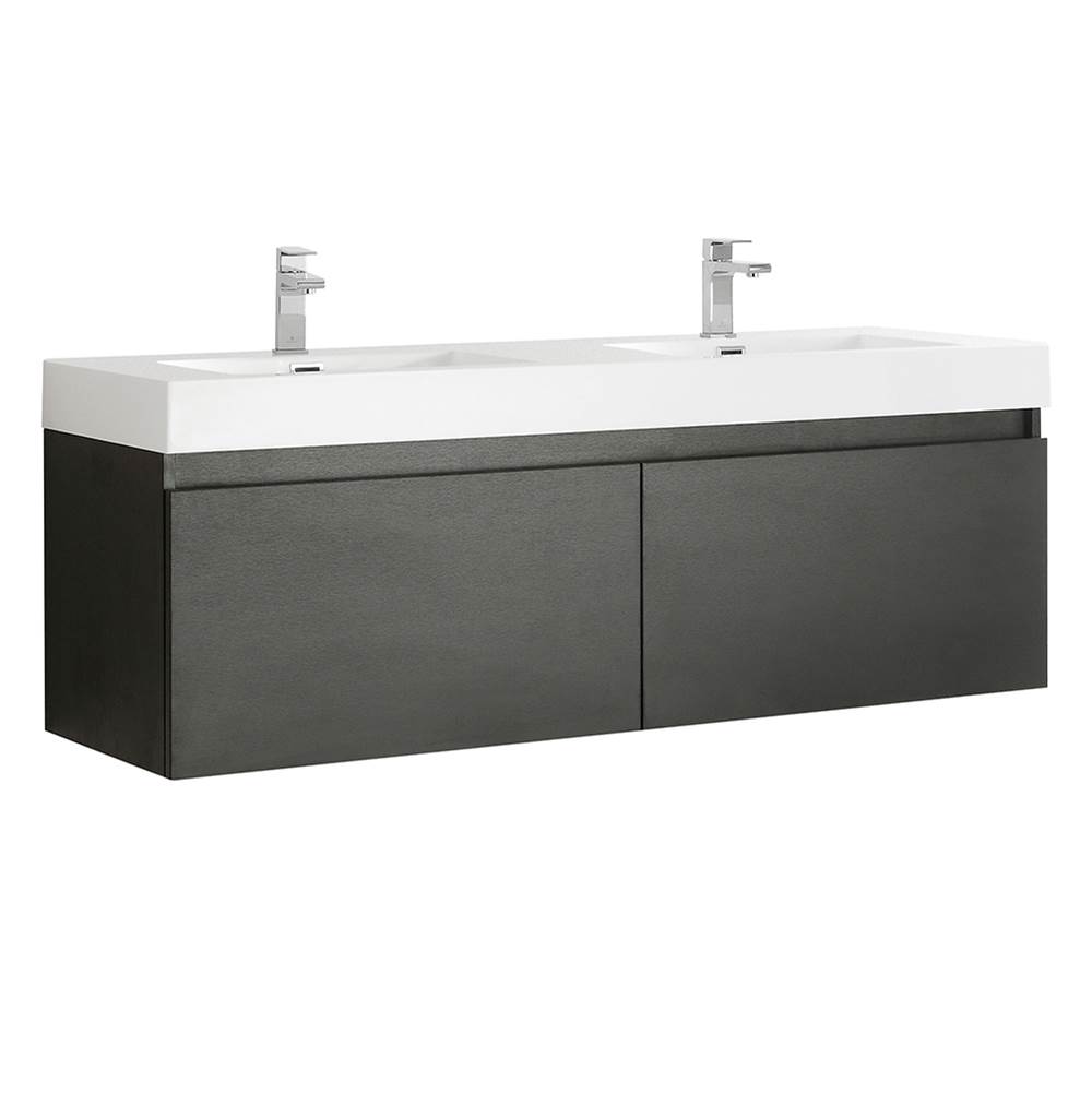 Fresca Bath Fresca Mezzo 60'' Black Wall Hung Double Sink Modern Bathroom Cabinet w/ Integrated Sink