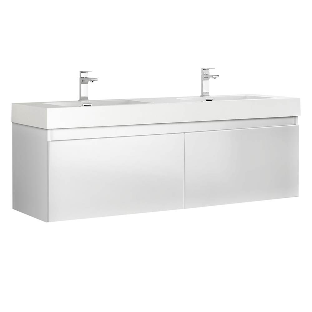 Fresca Bath Fresca Mezzo 60'' White Wall Hung Double Sink Modern Bathroom Cabinet w/ Integrated Sink