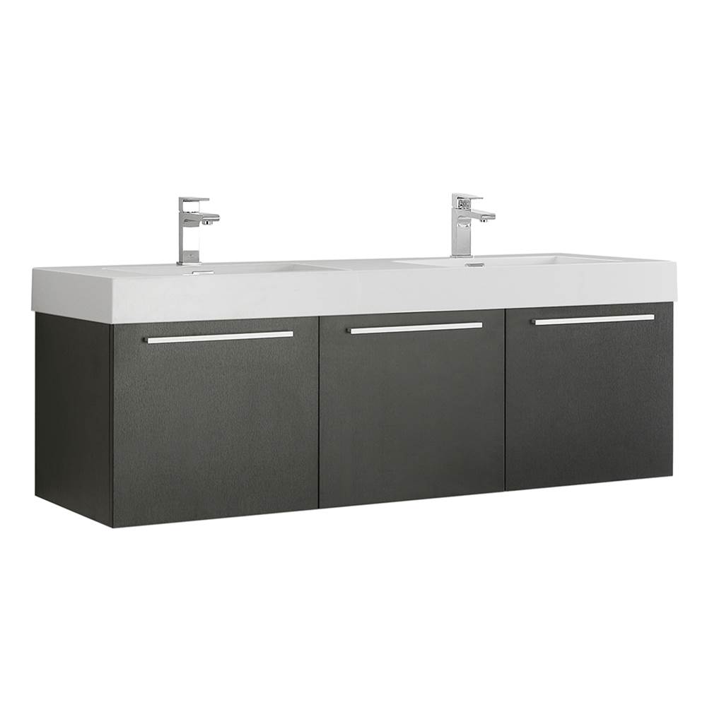 Fresca Bath Fresca Vista 60'' Black Wall Hung Double Sink Modern Bathroom Cabinet w/ Integrated Sink