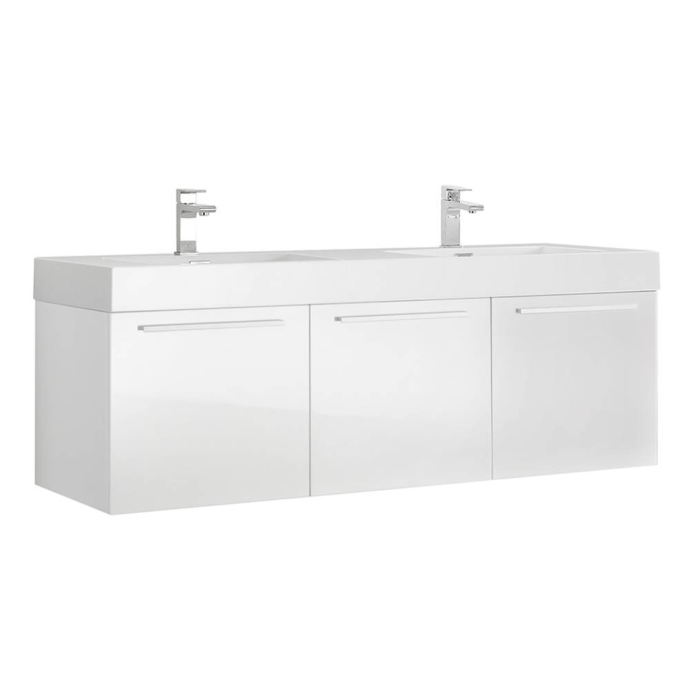 Fresca Bath Fresca Vista 60'' White Wall Hung Double Sink Modern Bathroom Cabinet w/ Integrated Sink