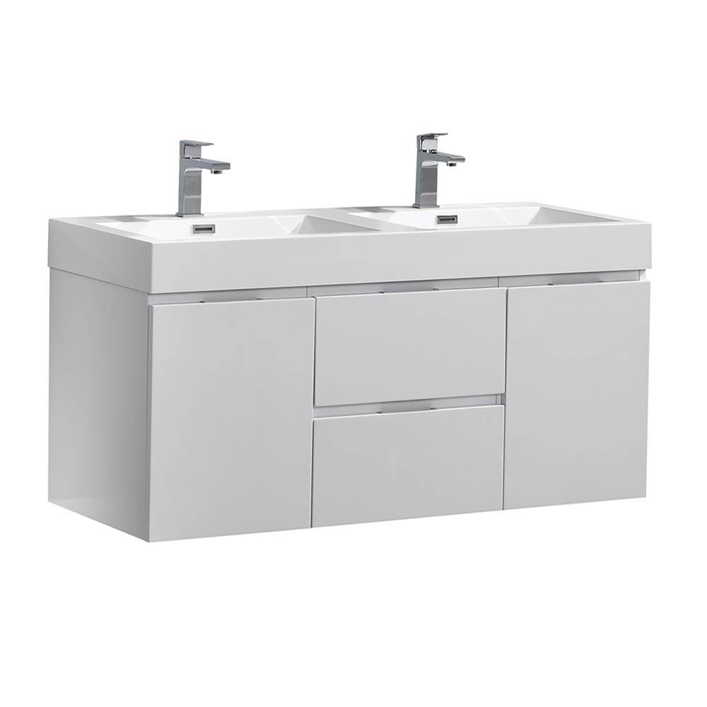 Fresca Bath Fresca Valencia 48'' Glossy White Wall Hung Double Sink Modern Bathroom Vanity