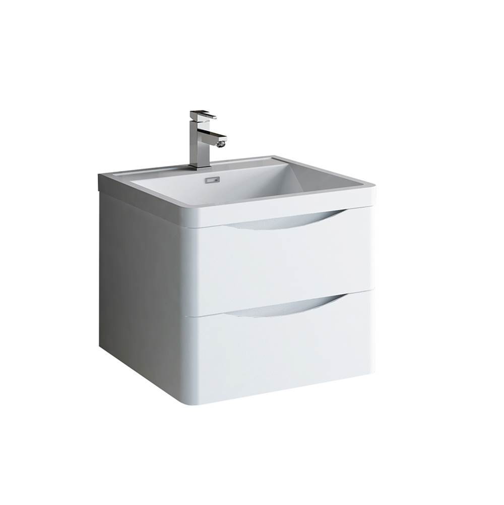 Fresca Bath Fresca Tuscany 24'' Glossy White Wall Hung Modern Bathroom Cabinet w/ Integrated Sink