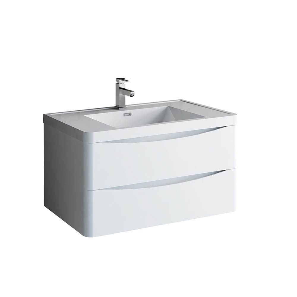 Fresca Bath Fresca Tuscany 36'' Glossy White Wall Hung Modern Bathroom Cabinet w/ Integrated Sink
